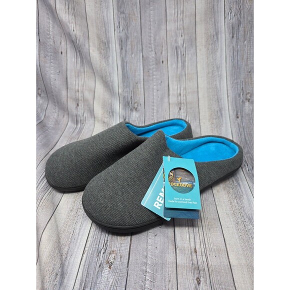 RockDove Men's Original Two-Tone Memory Foam Slipper Charcoal Grey & Blue NEW - Picture 1 of 7